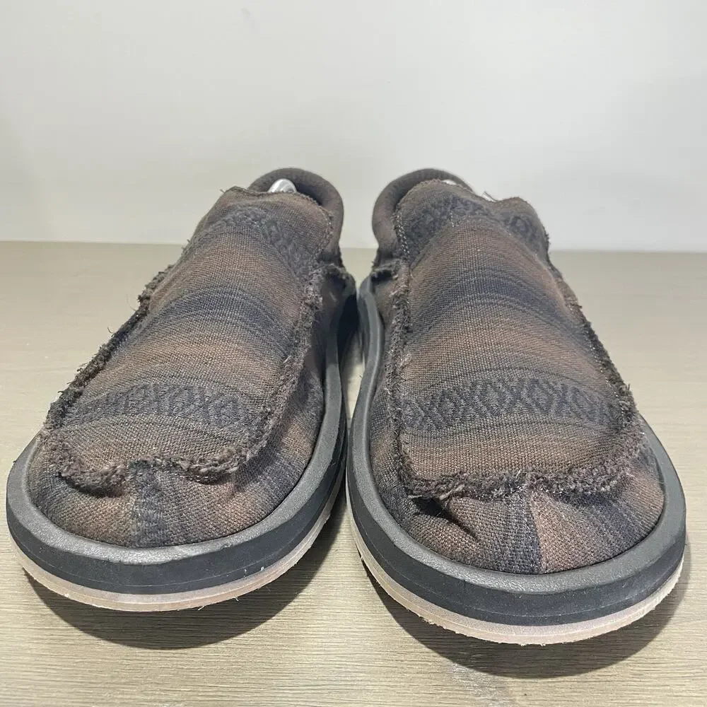 Sanuk Mens Size 14 Loafers NEW Chiba Blanket Shoes Brown Black Woven 1161270